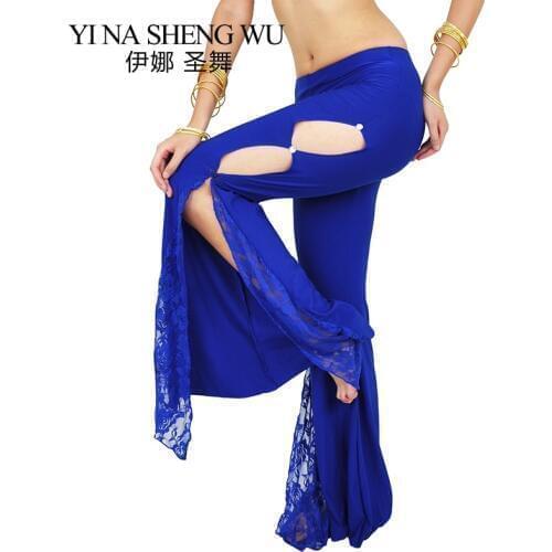 Belly Dance Pants Ladies Side Slit Lace Crystal Cotton Pants 1Pc Belly Dance Horn Long Pants Dance Practice Performance Clothing