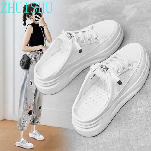 Baotou Half Slippers Female 2021 Summer Wear Students Korean Mesh Breathable Non-slip Sandals White Shoes Zapatos Para Mujer