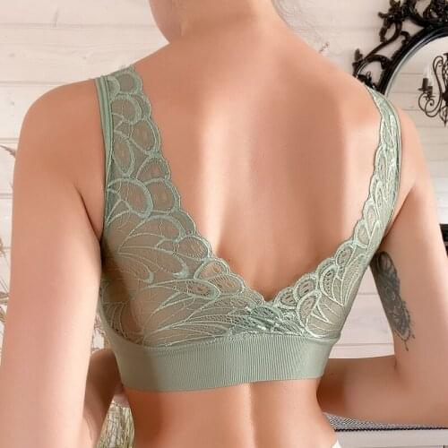 Women Fashion Tank Crop Tops Camisole Comfortable Female Wire Free Sexy Lace Push Up Bra Beauty Back Lingere Deep V Underwear