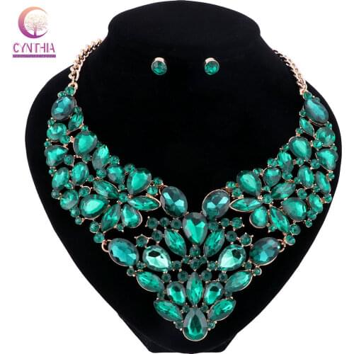 Women 5 colors crystal jewelry sets with earrings statement necklace for party wedding boho fashion Trendy necklace 2017