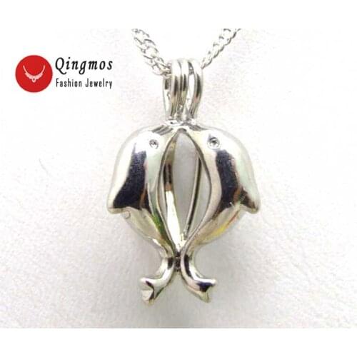 Qingmos Love Pearl Choker Necklace for Women With Oyster Wish Pearl 20mm Kiss Dolphin Cage Pendant Necklace Gift Box Jewelry-362