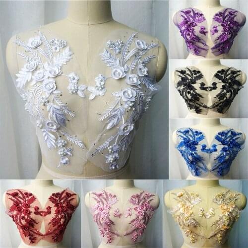 1 Pair Of Embroidery Flower Beaded Rhinestone Applique Sewing Accessories Crafts