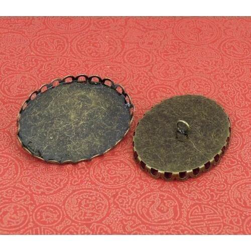 Antique Bronze tone Plated Oval Lace Bezel Loop Back Metal Buttons Blanks Cabochon Bases Connectors Glass Vial Pendant Making