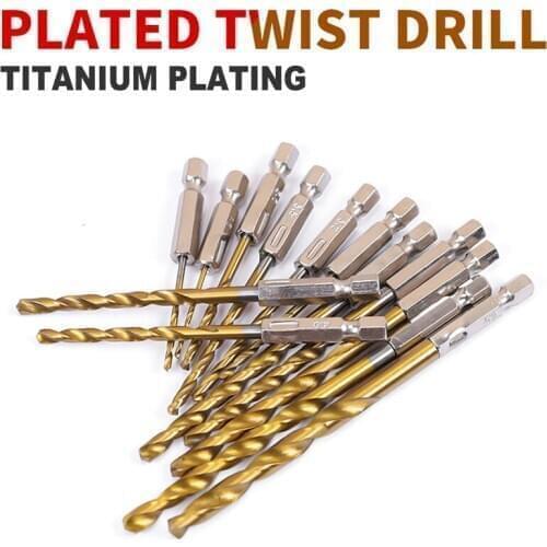 13pcs HSS High Speed Steel Twist Drill Titanium Coated Drill Bit Set 1/4 Hex Shank 1.5-6.5mm