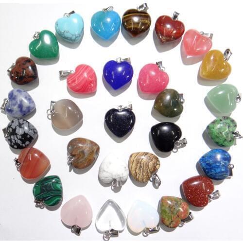 Natural stone Turquoises Quartz Crystal tiger eye Opal lapis heart pendants for diy Jewelry making Necklaces Accessories24PCS A2