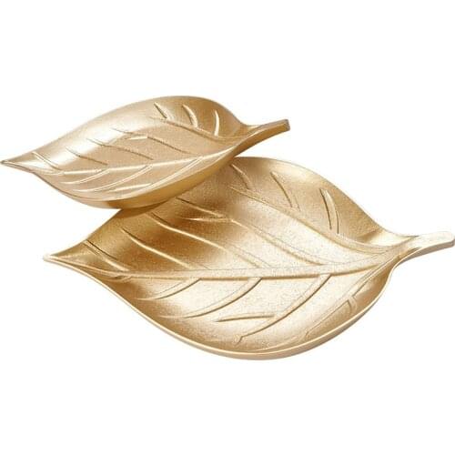 2 Pcs Golden Metal Texture Leaf-shaped Fruit Plate Jewelry Tray Living Room Snack Nuts Dried Fruit Plate Home Decor Crafts