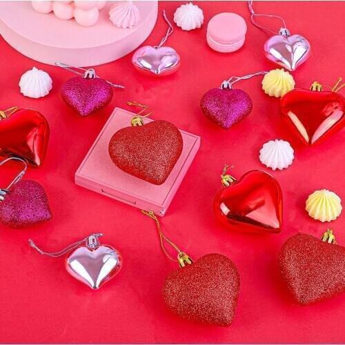 24Pcs Set Romantic Heart-shaped Jewelry Heart-shaped Balls Valentines Day Tree Hanging Decoration For Valentines Day Parties