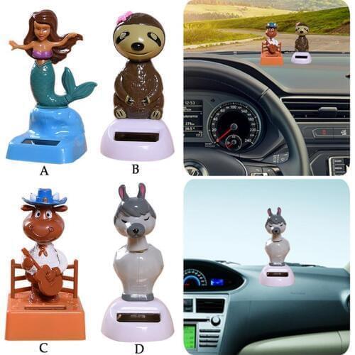 Car Ornament Solar Powered Dancing Shaking Head Cartoon Animal Doll Automobile Auto Dashboard Decoration Cute Car Accessories
