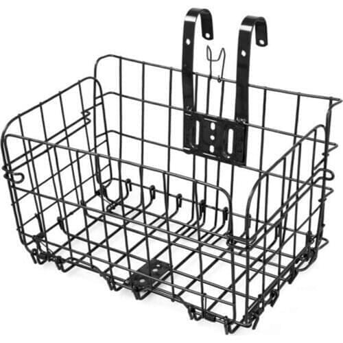 Bike Bicycle Basket Bag Foldable Metal Wire Basket Front Bag Rear Hanging Basket For Mountain Bike Folding Bicycle (Black)