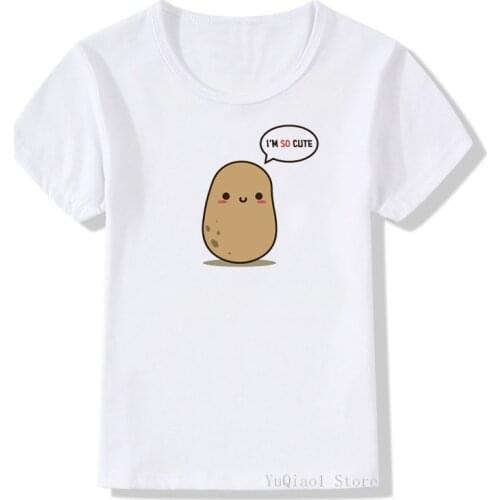 Harajuku happy Potato print graphic t shirts cute children’s summer clothes top for boy girls unisex white t-shirt kids clothing