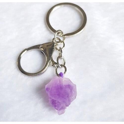 FYJS Unique Silver Plated Irregular Shape Natural Purple Amethysts Stone Key Chain Fashion Jewelry