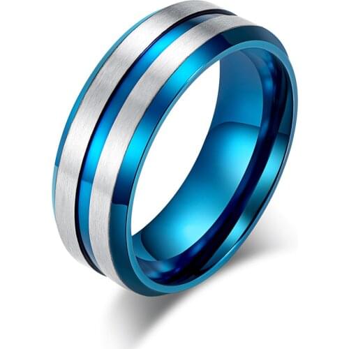 Hot Selling Fashion New Titanium Steel Drawing Matte Mens RING 8MM Wide Double Beveled Edge Ring Jewelry