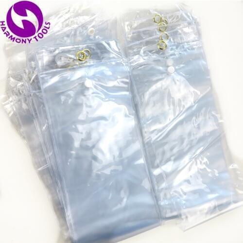 HARMONY 100PCS 13CM Width Transparent Plastic PVC Bags for Packing Hair Extensions Hair Weave Package with Hanger Hook & Buttons