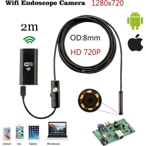 New HD WIFI 8MM 720P 1/2/5m Cable Waterproof Endoscope Inspection Camera Android IOS Mini Camera Car Inspection Endoscopic