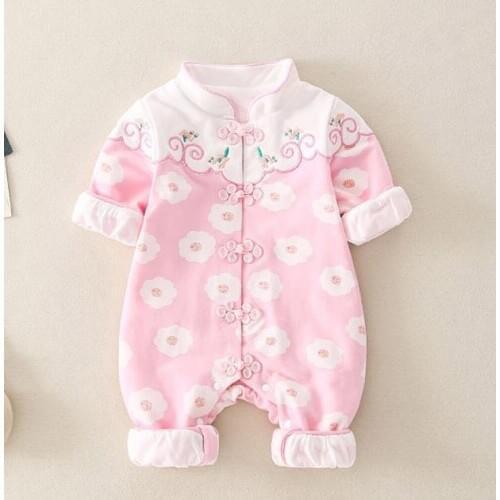 Girl flower jumpsuit baby clothes cotton Chinese style 0-12m