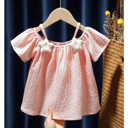 2021 Summer Tops & Tees for Kids Star Appliques Short Sleeve Shirt O-Neck Childrens Clothing Loose T Shirt Casual Girls Shirt