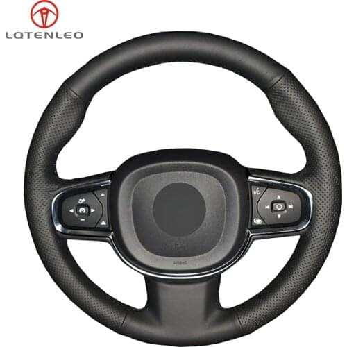 LQTENLEO Black Genuine Leather Hand-stitched Car Steering Wheel Cover For Volvo S90 V90 XC90 2015-2019 XC60 S60 V60 2018 2019