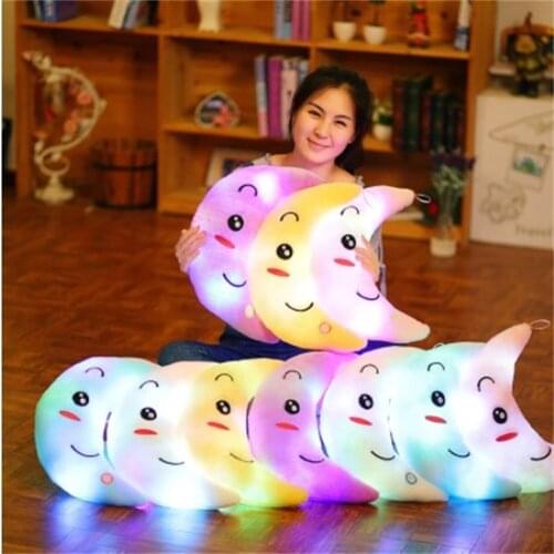 Moon Pillow Plush Toys Cute Luminous Pillow Toy Led Light Pillow Glow in Dark Plush Pillow Doll Toys for Children Kids YYT219
