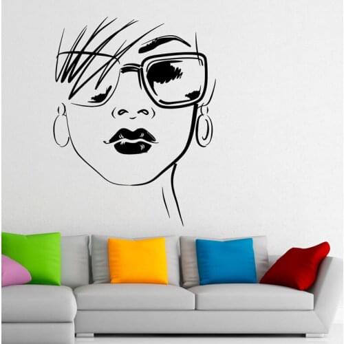 Fashion Design Glasses Decals Home Decoration Beautiful Sexy Girl Vinyl Wall Stickers Living Room Bedroom Art Murals YY267