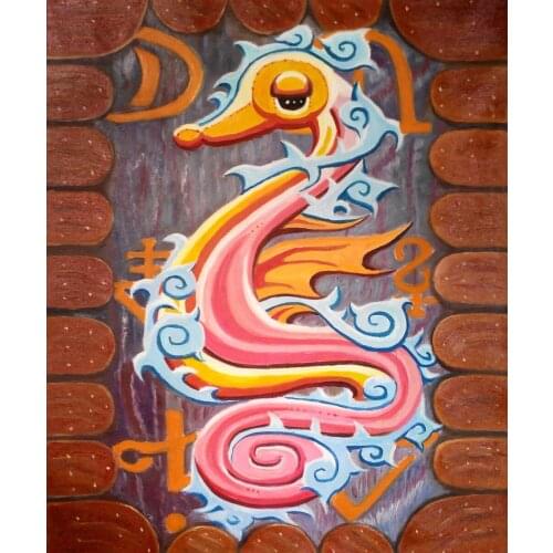 Cartoon Oil Painting for Kids Room Aqua by Emmanuel Hele Abstract Animal Painting on Canvas Wall Art Pictures Vertical