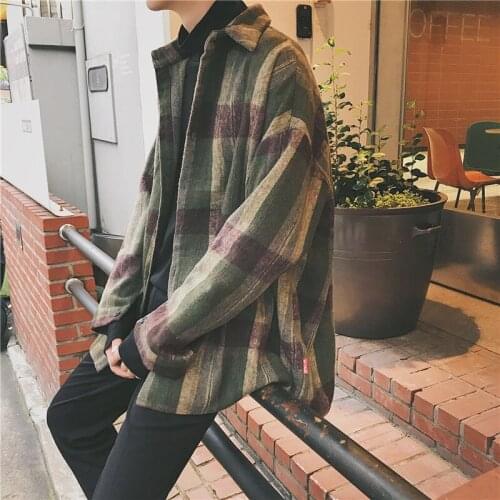 Men Full Sleeve Plaid Jacker Spring And Autumn Outwear And Solid Color Causal Style Overcoats