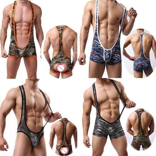 Mens Undershirts Sexy Bodysuit Bodywear Wrestling Singlet Leotard One-Piece Jumpsuits Suspender Sexy Jockstrap Teddies Underwear