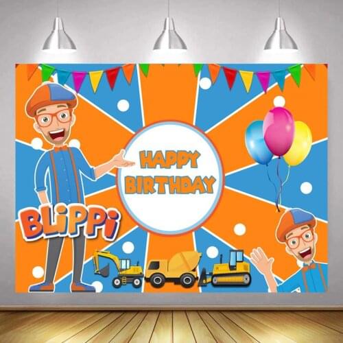 Nitree Backdrop Kids Birthday Party Photography Banner Engineering Vehicle Photo Background Orange Vinyl Decorate Props