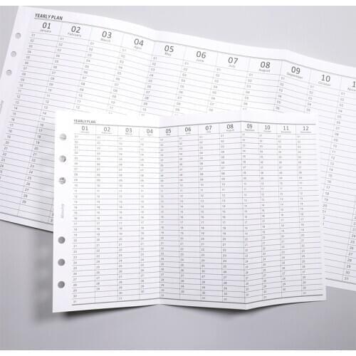 Simple Vertical Yearly Plan CheckList A5A6 Planner Insert Journal Refill Three Fold Filler Papers for 6 Hole Binder Organizer