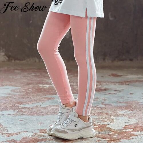 2021 Autumn Girl Pants Pure Color Side Stripe Sports Stretch Leggings for Kid Girls Sweatpants Kids Yoga Leggings Sport Trousers