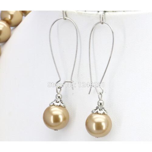 Popular Christmas Gifts Women Girls 10mm Gold-Color Glass Round Pearl Beads Earrings Hand Made Fashion Jewelry Making Design