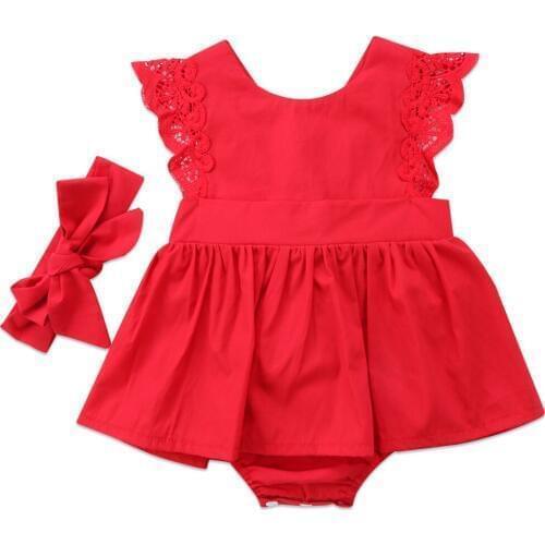 Pudcoco Christmas Ruffle Red Lace Romper Dress Baby Girls Sister Princess Kids Xmas Party Dresses Cotton Newborn Costume