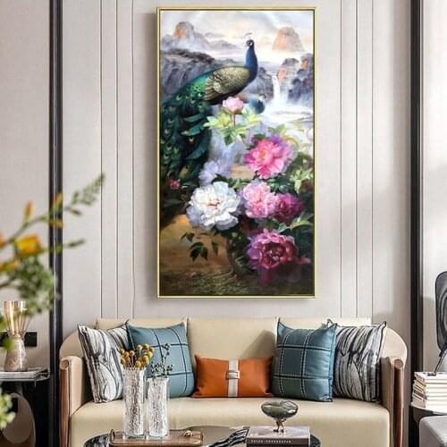 GY Realistic Peacock Flowers Blooming Rich Peony Oil Painting Home Entrance Painting Corridor Aisle Wall