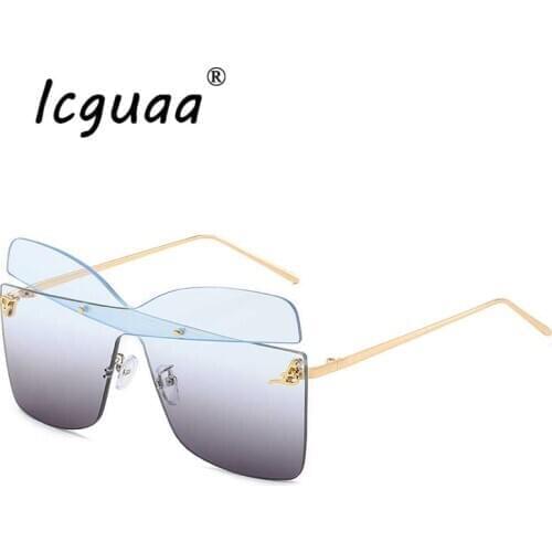 Luxury Oversized Glasses Men Rimless Irregular Rimless Sunglasses Luxury Brand Driving Female Square Butterfly Shape UV400