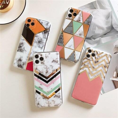Luxury Geometry Plating Marble Phone Case For iPhone 11 12 Pro Max Xr Xs 6s 8 7 Plus Giltter Soft TPU Mobile Phone Cover