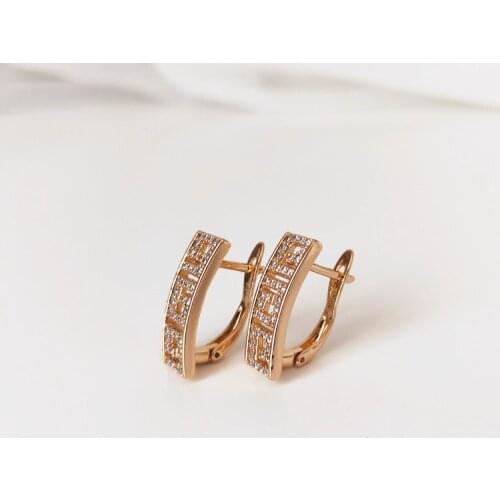 Earrings color 585 rose gold zircon inlaid wedding jewelry anniversary gift fashion exquisite shiny classic small earrings
