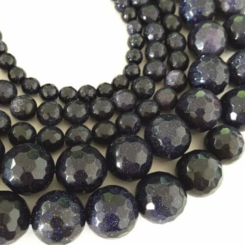 2-14mm Blue Galaxy Staras Blue Sandstone Sun Sitara Faceted Round Gem Loose Beads Fit Necklace Jewelry Making 15inch BV295