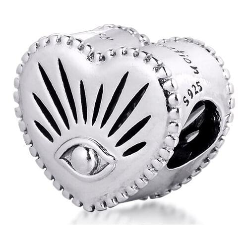 Charms fits for Necklaces Bracelets All-seeing Eye & Heart Beads 100% 925 Sterling-Silver-Jewelry Free Shipping