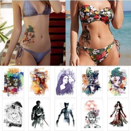 1 piece Body temporary tattoo stickers Demon Killer Black Ink Waterproof Tattoos Watercolor comic tattoo for woman abdominal