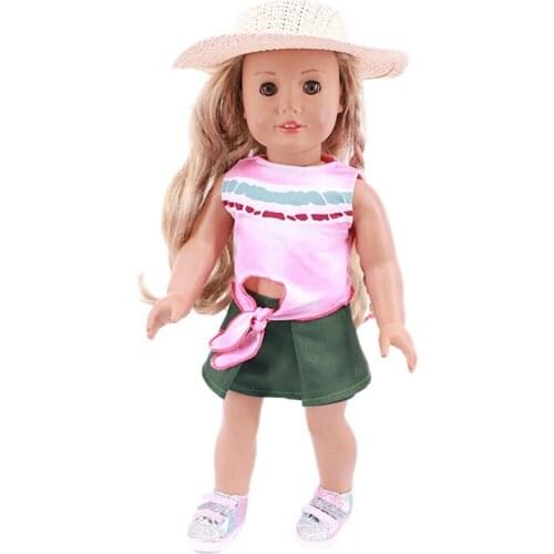 New Pattern Fashion Color Sleeveless Top + Skirt Fit 18 Inch American&43cm Baby New Born Doll Clothes Accessories,Girls Toys
