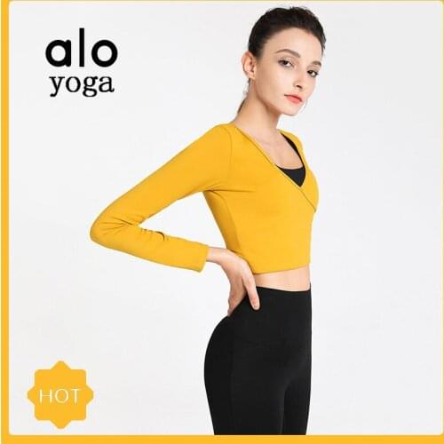 ALO Yoga New Running Fitness Sports Long Sleeve Tops Trendy Slim V Neck Fleece Professional Yoga Clothes Women Long Tees /40