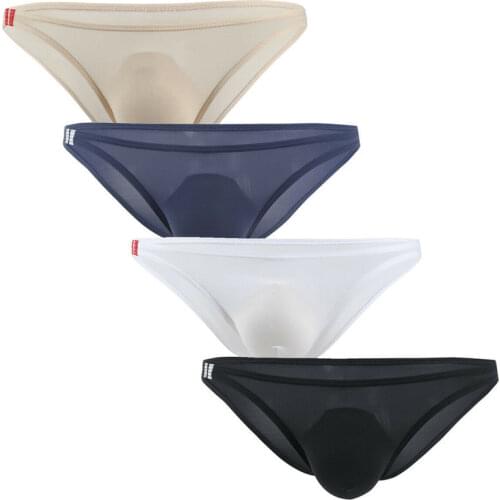 4PCS/Lot Ultra-thin Mens Briefs Sexy Underwear Bulge Pouch Ice Silk Breathable Seamless Male Homme Panties Low Rise Underpants