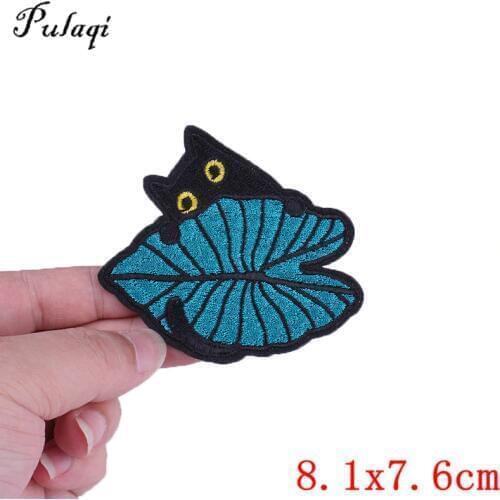Pulaqi Embroidered Black Cat With Leaf Applique Patch Iron On Patches For Bag T - Shirt Clothing Hat DIY