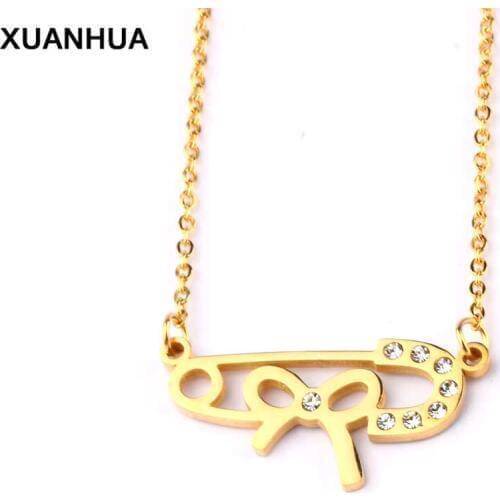 XUANHUA Wholesale Stainless Steel Bowknot Necklaces & Pendants Chain Necklace Choker Stone Valentines Day Gift Women Jewellery