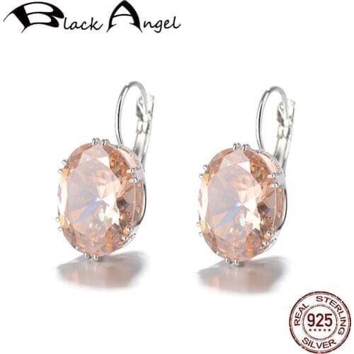 BLACK ANGEL 925 Sterling Silver Classic Blue Topaz Gemstone Stud Earrings for Women Engagement Jewelry