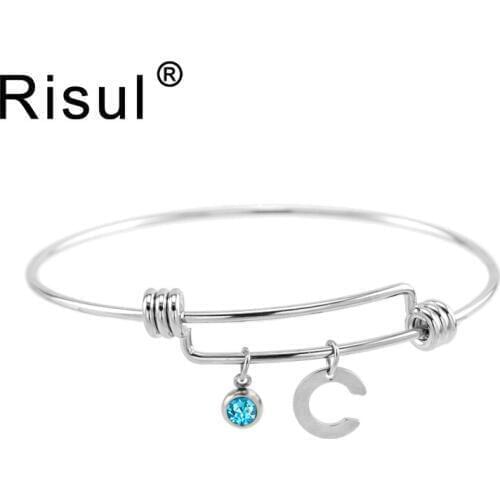 Risul women bracelet zodiac Gift stainless steel bracelet alphabet Initial Bangle Build Your Own Personalized bangle