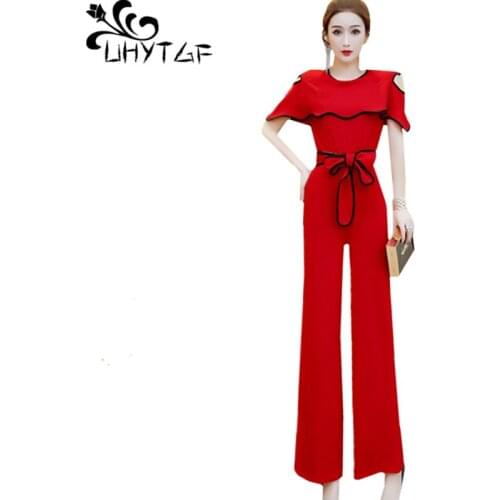 UHYTGF Summer rompers women jumpsuit 2019New belt High waist temperament wide leg pants trousers jumpsuit Ladies romper women 20
