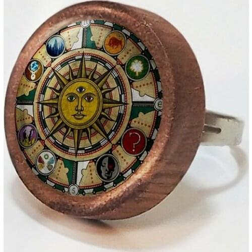 Figure Theme Handmade Wooden Women Ring Cute Jewelry Accessory Shapes Compass Mandala Fractal Colorful Markers New Fashion Gift
