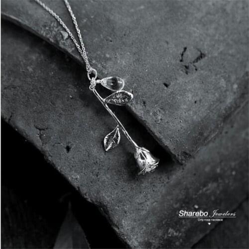 Temperament Rose Flower Pendant Necklace for Women Female Lover Creative Birthday Gifts Fine 925 Sterling Silver Jewelry SN167