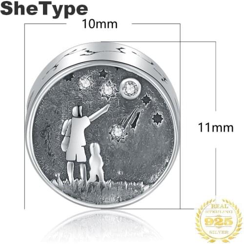 1.1x1.0cm Father and son under the Stars 2.5g Charm Silver 925 Sterling Silver Gift For Boys Charms Jewelry DIY 2019