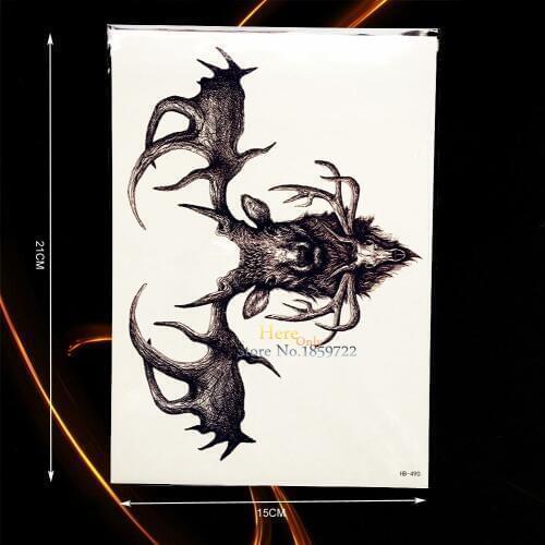 1PC Sexy 3D Horn Of Deer Elk Design Tattoo Men Women Body Art Temporary Tattoo Sticker Waterproof Back Decal Fake Tatoos HHB-490